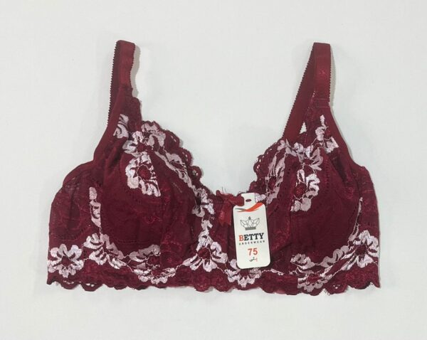 سوتین گیپور زرشکی فنردار بدون جک و اسفنج برند بتی با بند سرشانه قابل تنظیم