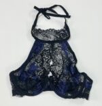 سوتین فانتزی دانتل مدل گردنی با کاپ فنردار رنگ آبی کاربنی