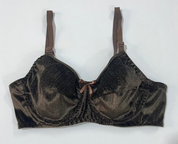 سوتین تک فنردار مجلسی رنگ قهوه‌ای متالیک با پارچه کبریتی براق