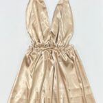 لباس خواب ساتن رنگ طلایی شامپاینی مدل دامن کلوش و پشت باز