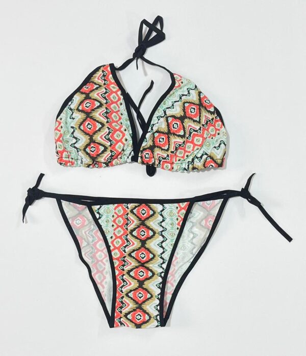 مایو بیکینی دو تکه طرح هندسی قبیله ای قرمز و سبز
