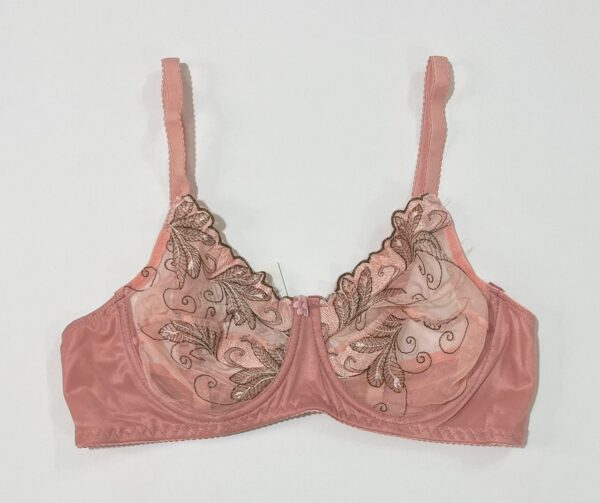 سوتین توری فنردار با گلدوزی طرح برگ و لبه های ساتن