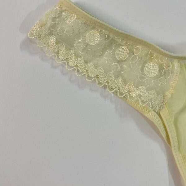 جزئیات نوار دانتل دالبری و طرح خالدار روی کمر شورت توری زنانه