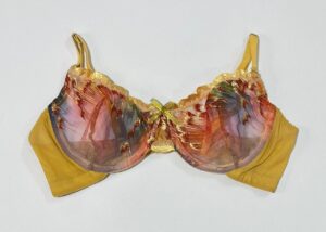 سوتین توری رنگ خردلی فنردار گلدوزی شده